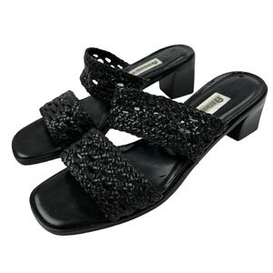 VTG Etienne Aigner Black Leather Braided Slip On Sandals Heel Sz 8M 2 Strap
